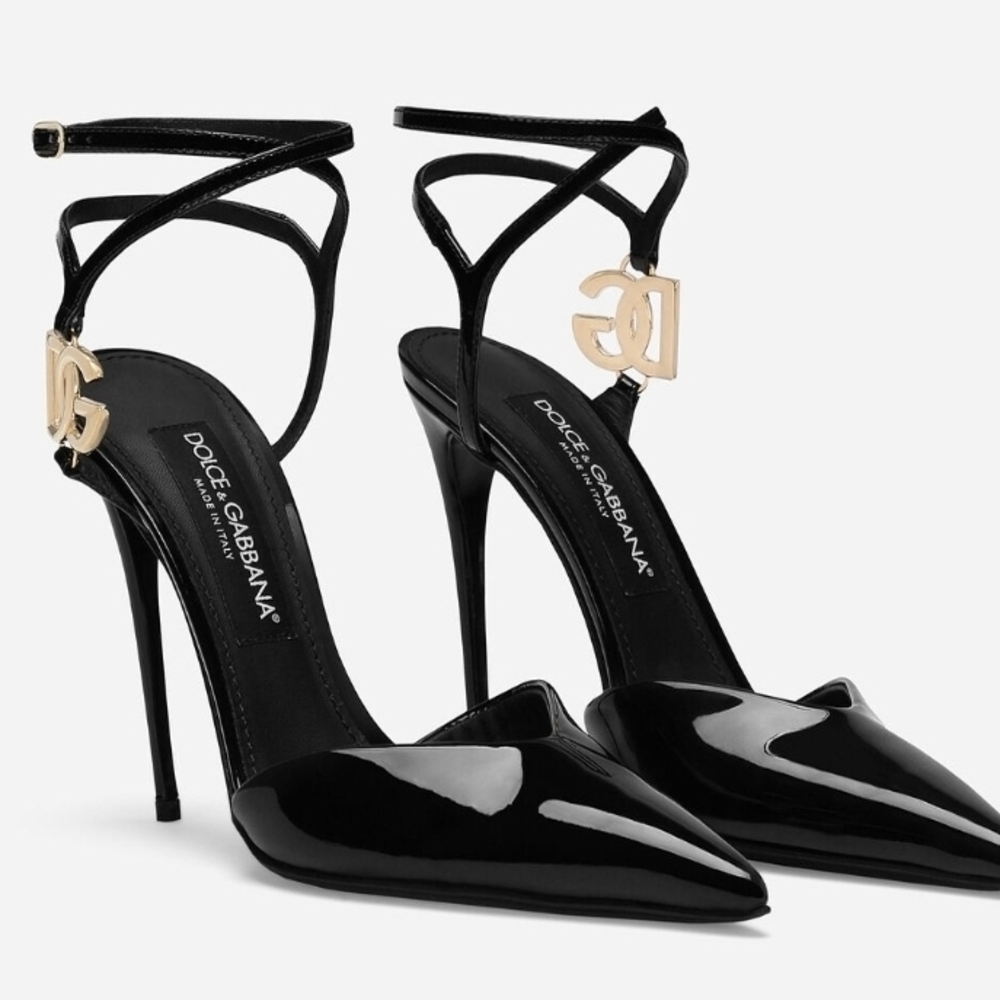 Dolce & Gabbana Lollo Slingbacks Black Heels with Gold Accents